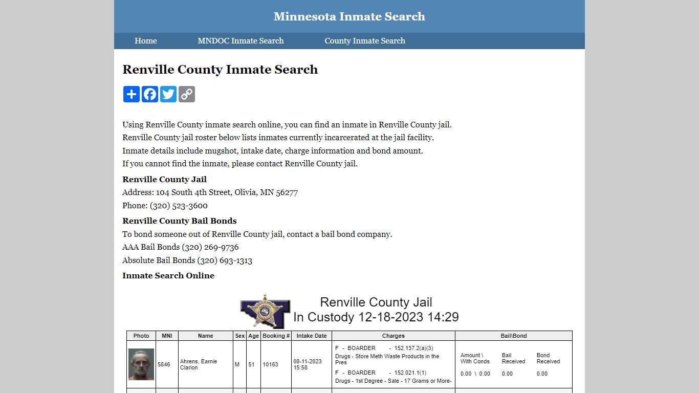 Renville County Inmate Search